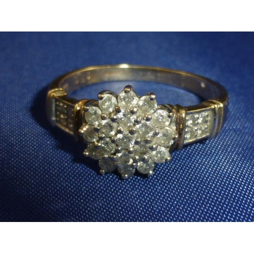 78 - Hallmarked London 375 Gold Ring with .5 carat Diamond Cluster (Size P)