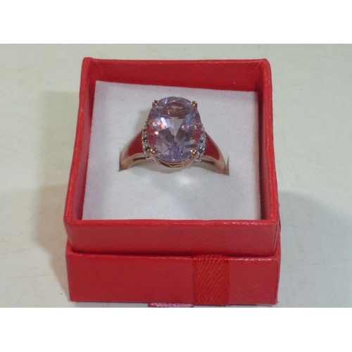 84 - Hallmarked Birmingham 375 Gold Ring with Amethyst and Gem Stone Decoration (Size Q)