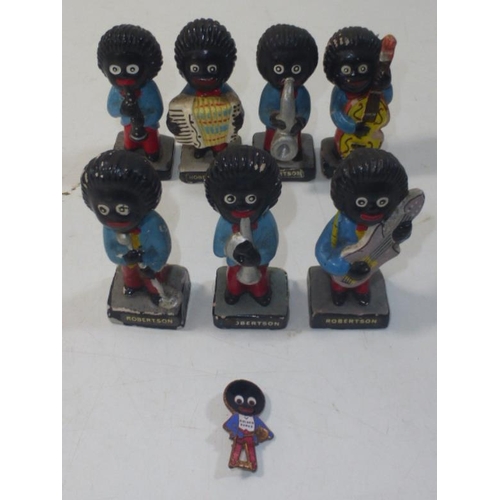 117 - Robertson Jam Hand Painted Set of Seven Golly Jazz Original Band Figures. Late 1960's. All Stands Ap... 