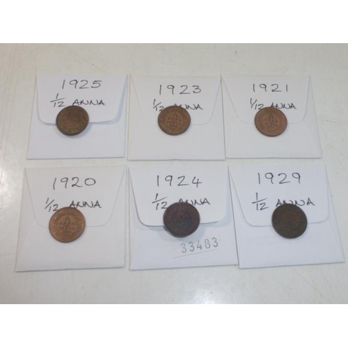 118 - Selection of 6 1920s Indian Anna Coinage