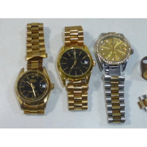 133 - Selection of Three Replica Rolex Watches and Signet Ring with Mount Replica Half Sovereign