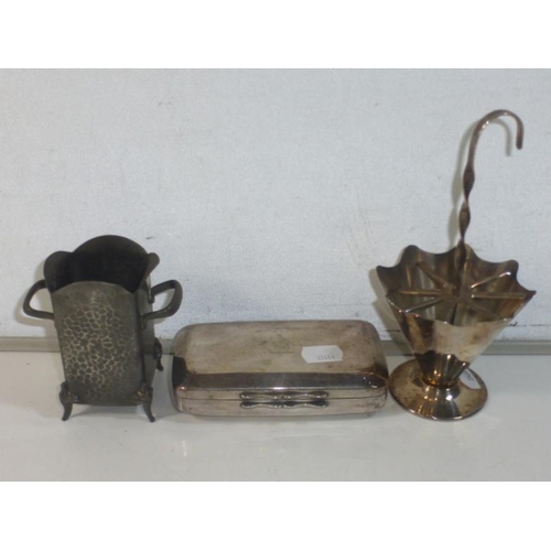 150 - Three pieces of metal ware, including a cigar case and a cigerette holder