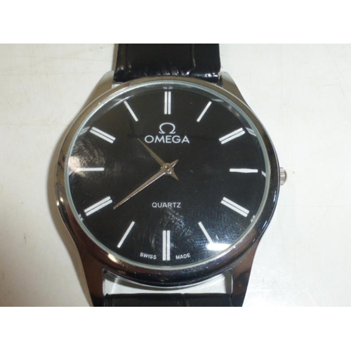 160 - Replica Omega Quarts Watch with Leather Strap (Working)