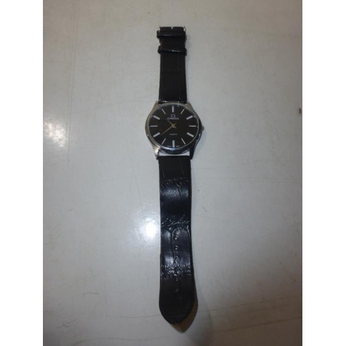 160 - Replica Omega Quarts Watch with Leather Strap (Working)