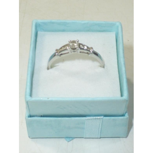 163 - Hallmarked 375 White Gold Ring with Mounted .25 carat Diamond Solitaire (Size U)