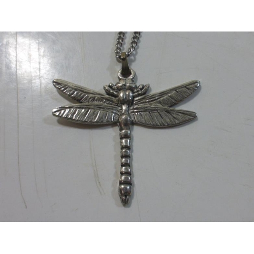 171 - Schmick art bracelet, Pewter Dragon Fly necklace and Silver necklace with Crystal Pendant