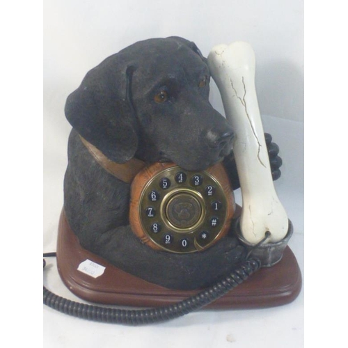 251 - Dog and Bone Themed Telephone mounted on Wooden Plinth