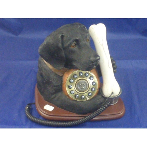 251 - Dog and Bone Themed Telephone mounted on Wooden Plinth