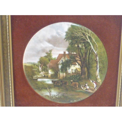 290 - Two Matching Gilt Framed Ceramic Prints (25cm x 25cm)