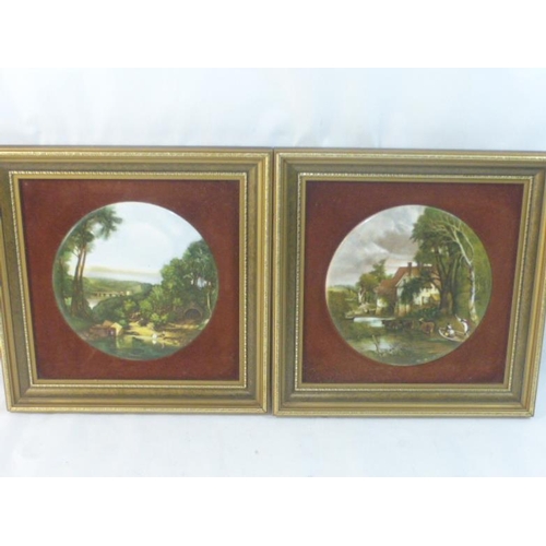290 - Two Matching Gilt Framed Ceramic Prints (25cm x 25cm)