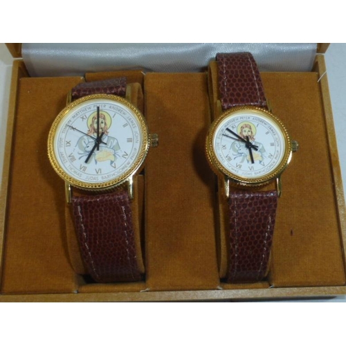 11 - Pair of Jesus and The Twelve Apostles Leather Strapped Wrist Watches in Presentation Case