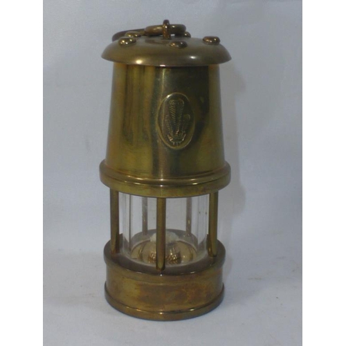 23 - Miniature Brass Miners Lamp with  Prince of Wales Feathers