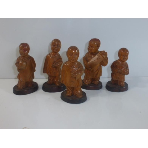 2 - Five Carved Wood Chinese Figures