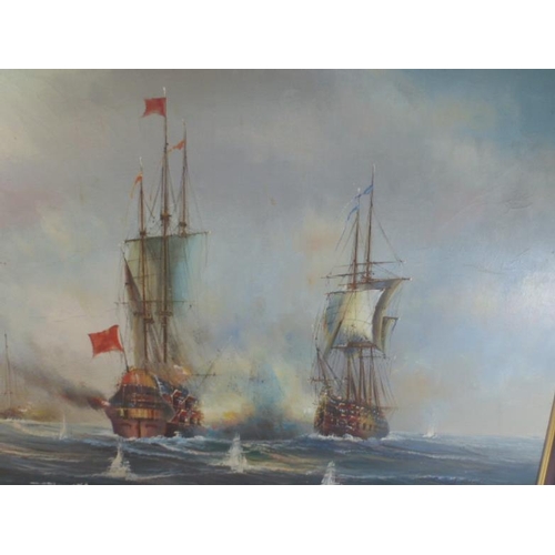 21 - J Harvey Framed Oil on Canvass depicting 18th Century Sea Battle