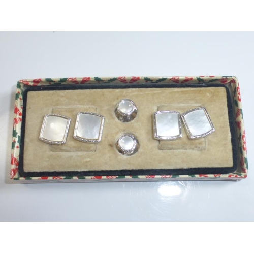 43 - Set of Cuff links & Studs with Mother of Pearl and Markings of 875