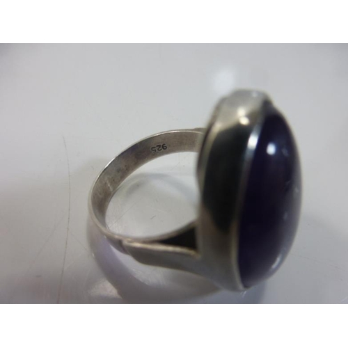 117 - Silver 925 Ring with Large Amethyst Center Stone (Size S)