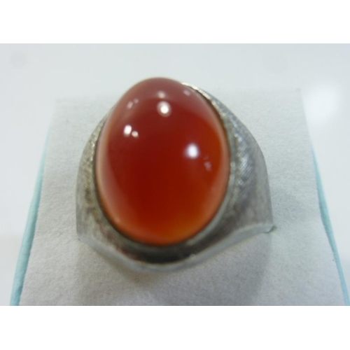 120 - Sterling Silver Ring with Large Ruby Stone (Size T)