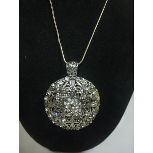 123 - Silver 925 Chain with Large Marcasite Style Pendant