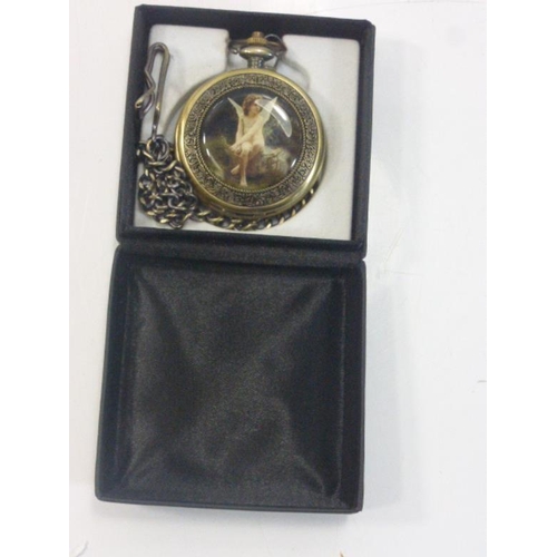 124 - London Full Hunter Pocket Watch with Fairy Picture Cover and Case