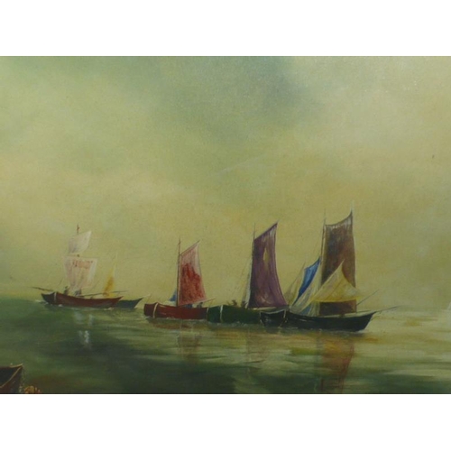 224 - Original Framed Oil on Canvass signed to Bottom Left Corner by Artist entitled Dutch Fishing Barges