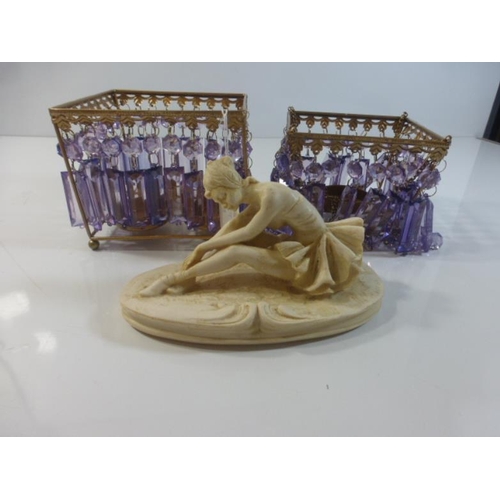 230 - Two Crystal Candle Holders and Ballerina Figurine