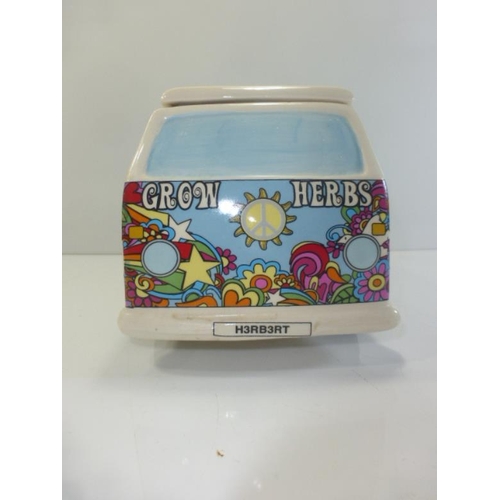 244 - Flower Power Ceramic growing Herb Bus-H3RB3RT