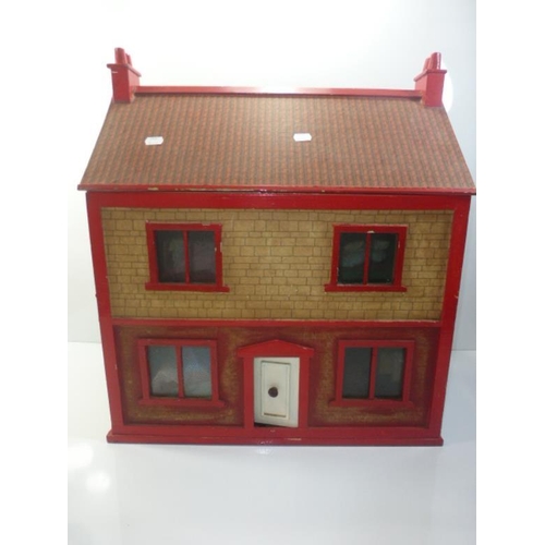 255 - Vintage Wooden Dolls House with a Selection of Dolls Furniture Wired for Electric circa 1930