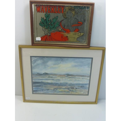 292 - Framed and Glazed Water colour and framed Painted Mirror