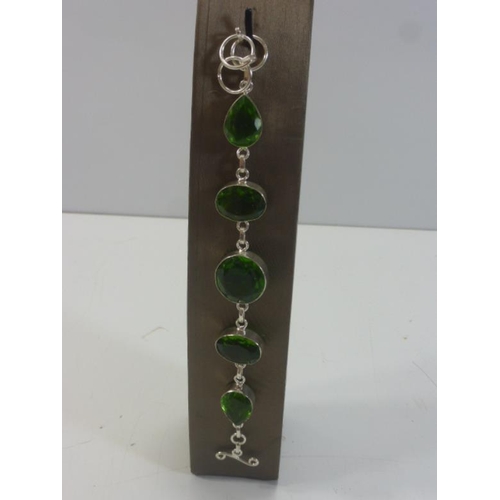 112 - Silver and Deep Green Olivine Bracelet