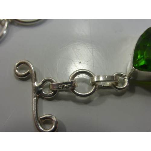 112 - Silver and Deep Green Olivine Bracelet