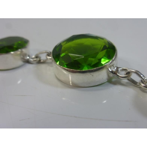 112 - Silver and Deep Green Olivine Bracelet