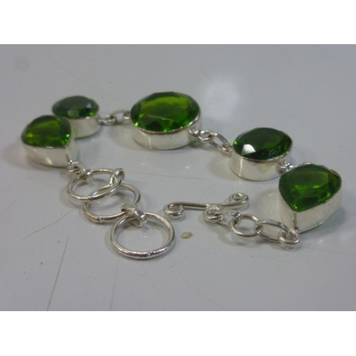 112 - Silver and Deep Green Olivine Bracelet