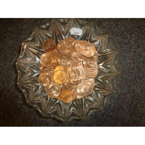 146 - A Glass Bowl with 1967 Pennies