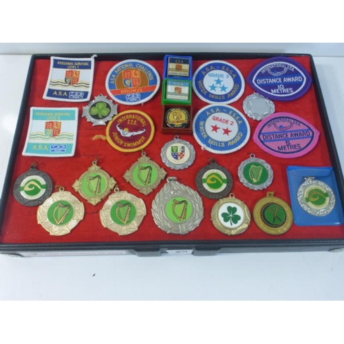 270 - Tray of Swimming Badges and Medals