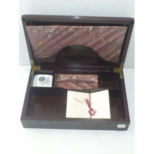 2 - Wooden Writing / Storage Box with Contents (13