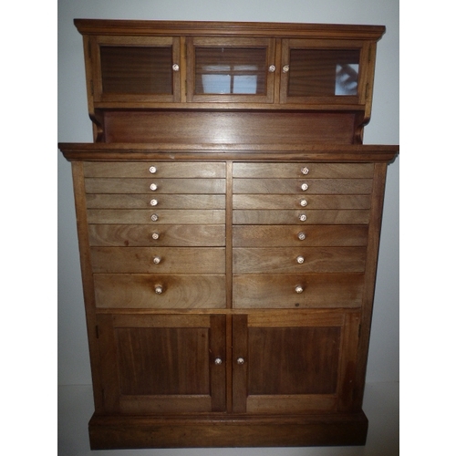 1 - Antique American Style Dental Cabinet with Interlocking Drawer System and Original Glass Handles (15... 