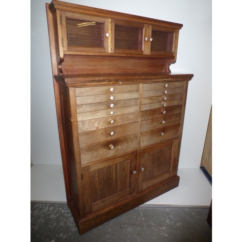 1 - Antique American Style Dental Cabinet with Interlocking Drawer System and Original Glass Handles (15... 