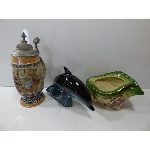 42 - Selection of Quality Ceramics Including Poole Dolphin, Beer Stein, and Pottery Shell