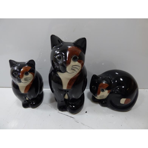 50 - Set of Three Quail Pottery Cats (16cm Tallest)