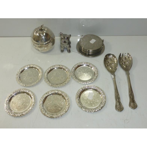 59 - Collection of Silverware to include salad serving set, coasters and more