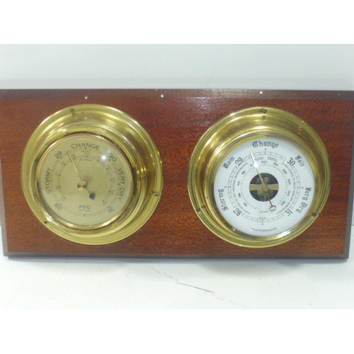 64 - Two Barometer Mounted on Wooden Base (FCC and Weathermaster) 14