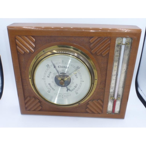 65 - Comitti of London Wood Cased Barometer and Thermometer (10