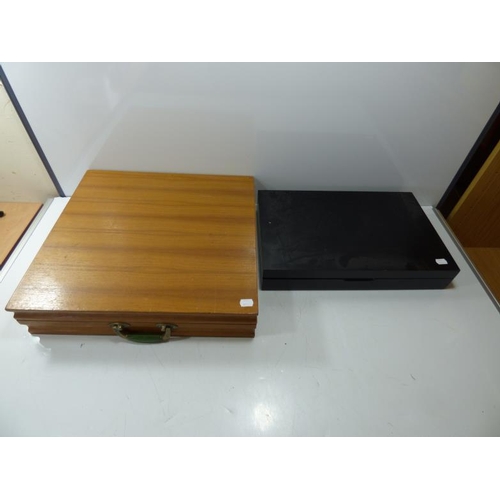 79 - Two large wooden cutlery boxes to include gold coloured Viners cutlery