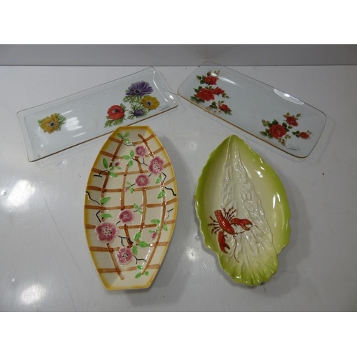 100 - Pair of Retro Glass Trays together with Avon ware and Carlton Ware (Lobster Dish)