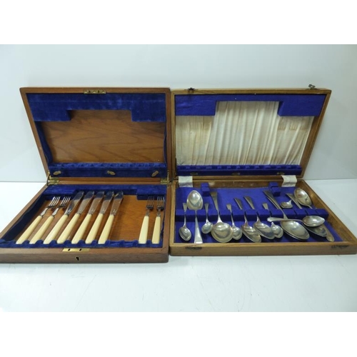 106 - Two wooden cutlery boxes to include some cutlery