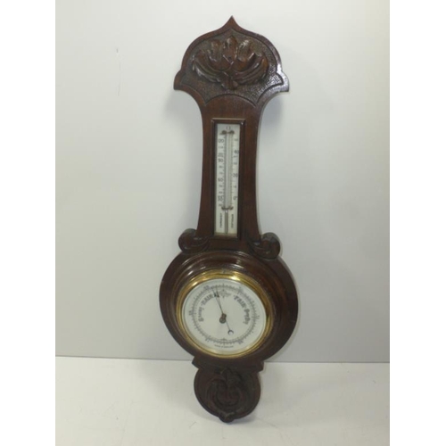 119 - Oak Long Cased Barometer and Thermometer (2ft)