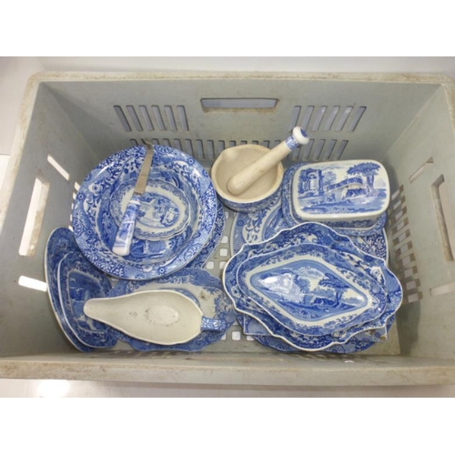 146 - Large Collection of Spode Blue and White Dinner Ware including Mortar & Pestle, Cheese Dish with Kni... 