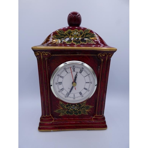 214 - Oriental Style Ceramic Mantle Clock (23cm)