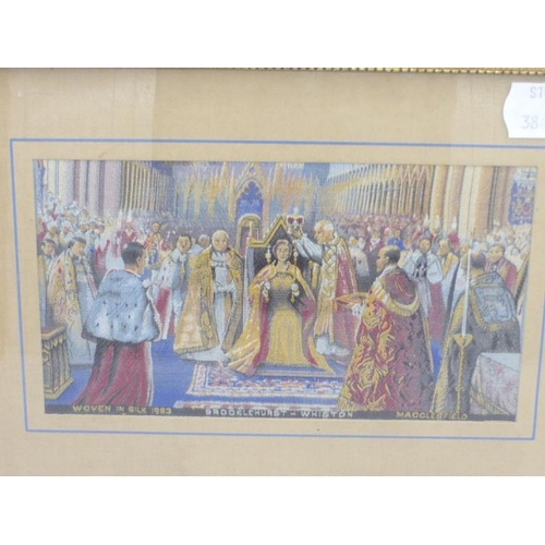 220 - Framed and Glazed Woven Silk Picture Depicting The 1953 Coronation (21cm x 16cm)