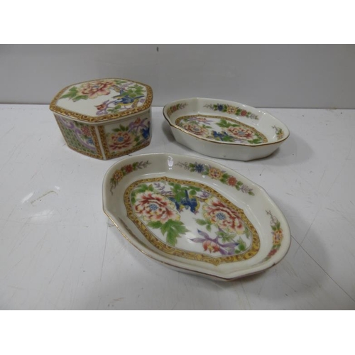 244 - Two Chinese Pin Trays and Lidded Trinket Box